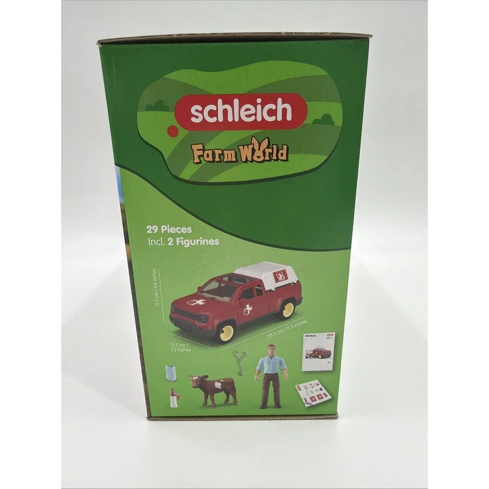 New Schleich 42727 Farm World Veterinarian Pickup At The Farm & Truck Toy 29 Pcs